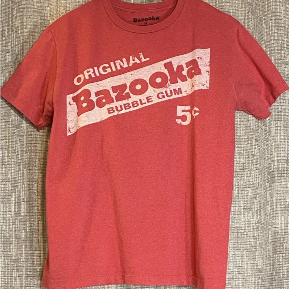 Bazooka Mens Tee Shirt Bubble Gum Medium Vintage Red Short Sleeve Distressed